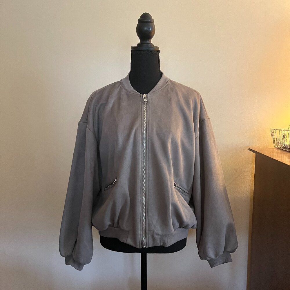 Light Brown Suede Bomber Jacket